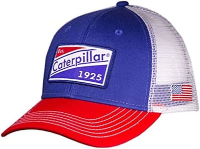 Caterpillar CAT Equipment Est. 1925 Red & Blue USA Flag Snapback Mesh Cap/Hat