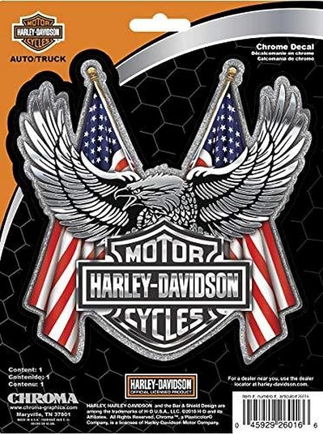 Harley-Davidson Embossed Bar & Shield Eagle Flag Chrome Decal - 6 x 8 in