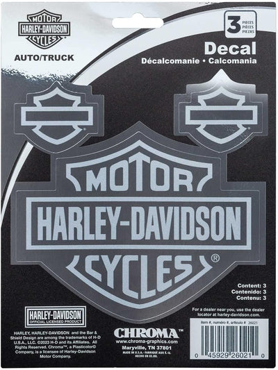 CHROMA 26021 Harley-Davidson Bar & Shield Logo Chrome Effect 3pc Decals - Silver - 6 x 8 inch