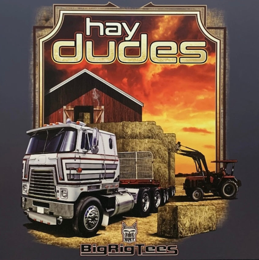 Big Rig Tees "Hay Dudes" Hoodie & T-Shirt - Heather Denim