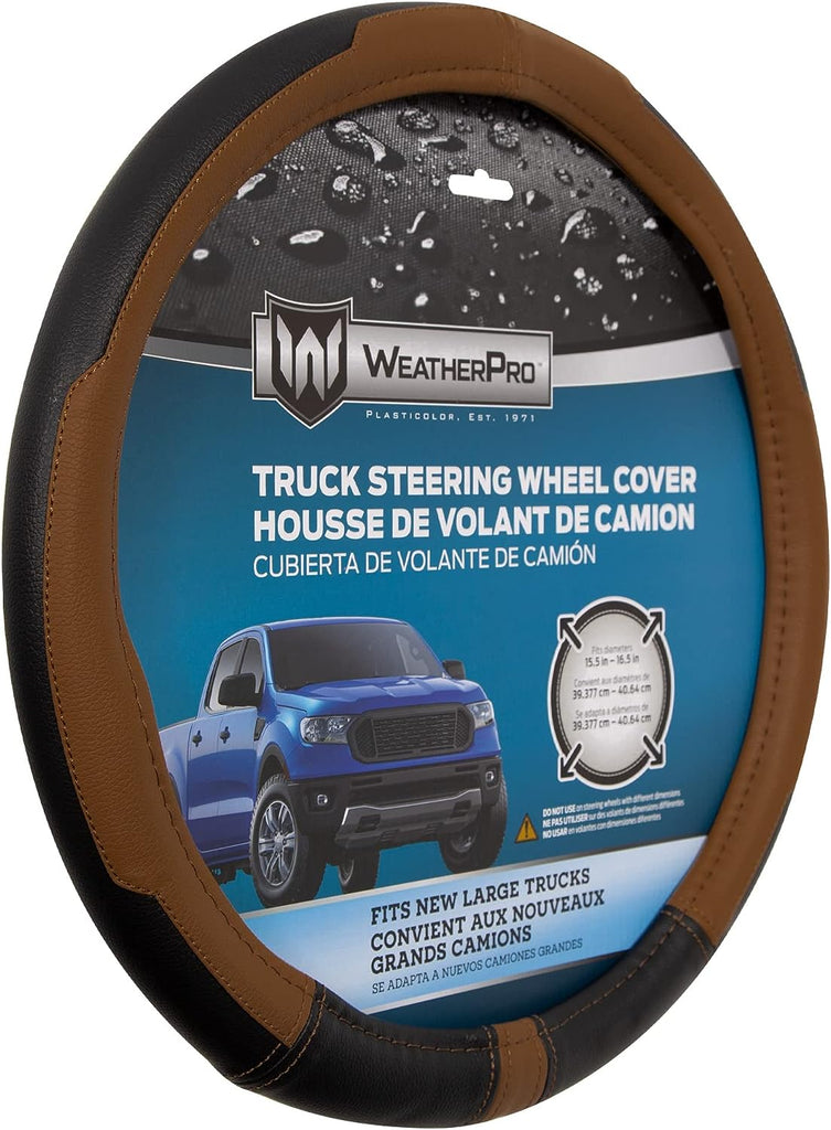 Plasticolor 006747R01 WeatherPro Truck Sized Black/Brown Steering Wheel Cover