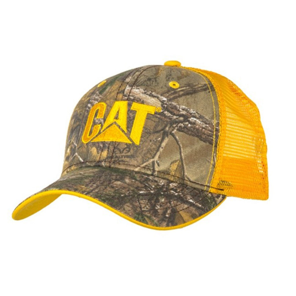 CAT Caterpillar Camouflage Base Realtree® Camp Cap Camo w/ Gold Mesh Back NEW