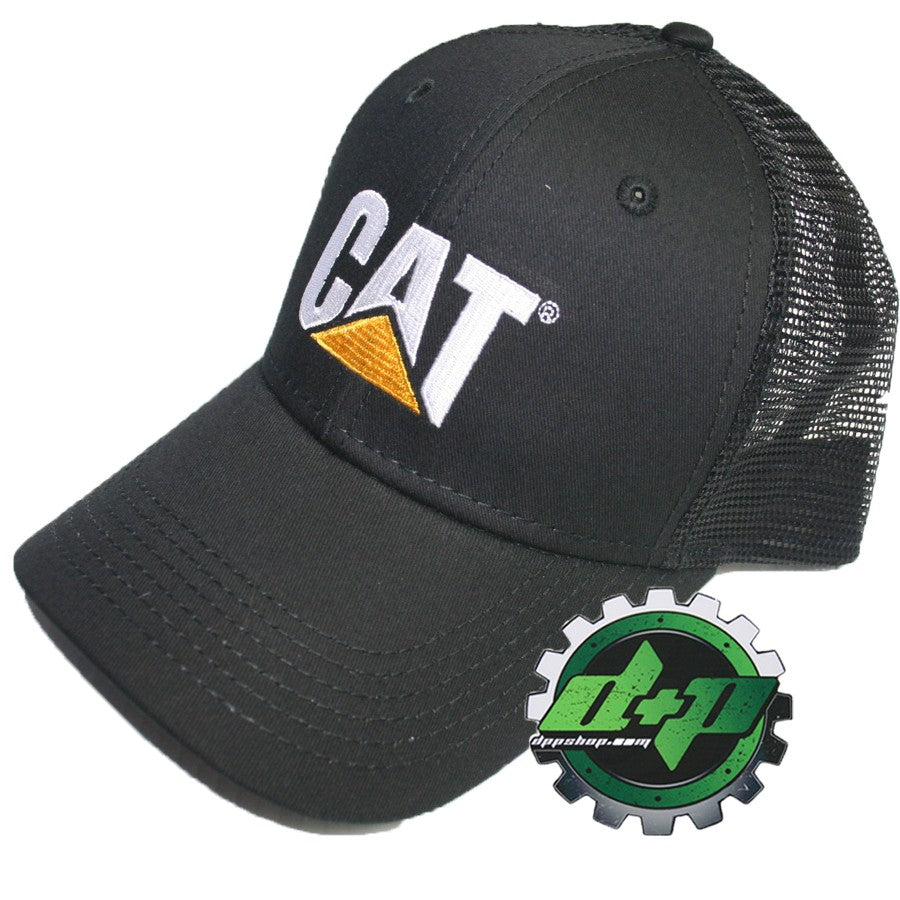 CAT logo Caterpillar Black mesh back Trucker hat truck diesel gear cap