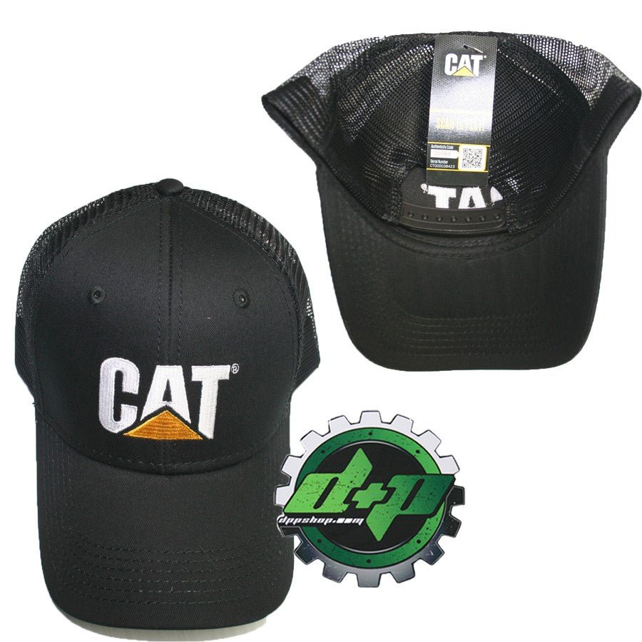 CAT logo Caterpillar Black mesh back Trucker hat truck diesel gear cap