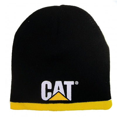 Caterpillar Black Knit Beanie w/Yellow Stripes CAT beanie stocking hat New Cap