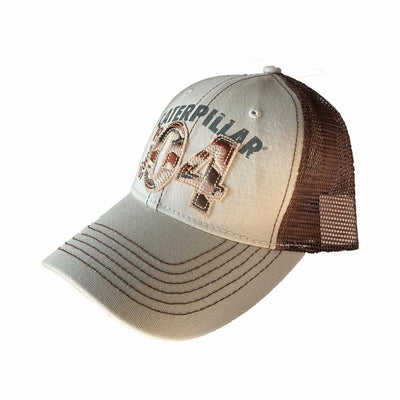 Caterpillar CAT Hat - Khaki w/ Brown Mesh Back Since 1904 Patch Cap