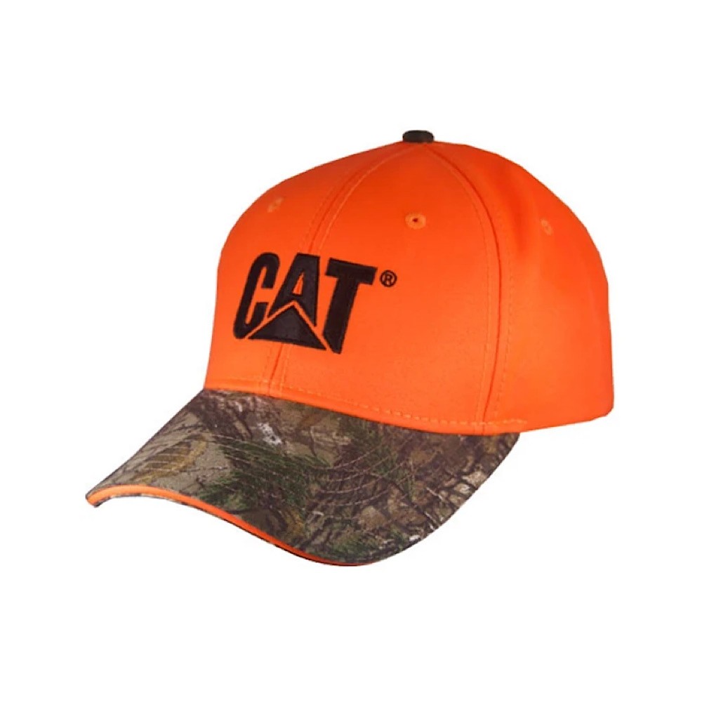 Caterpillar Hat Blaze Orange CAT Cap with Camo Bill
