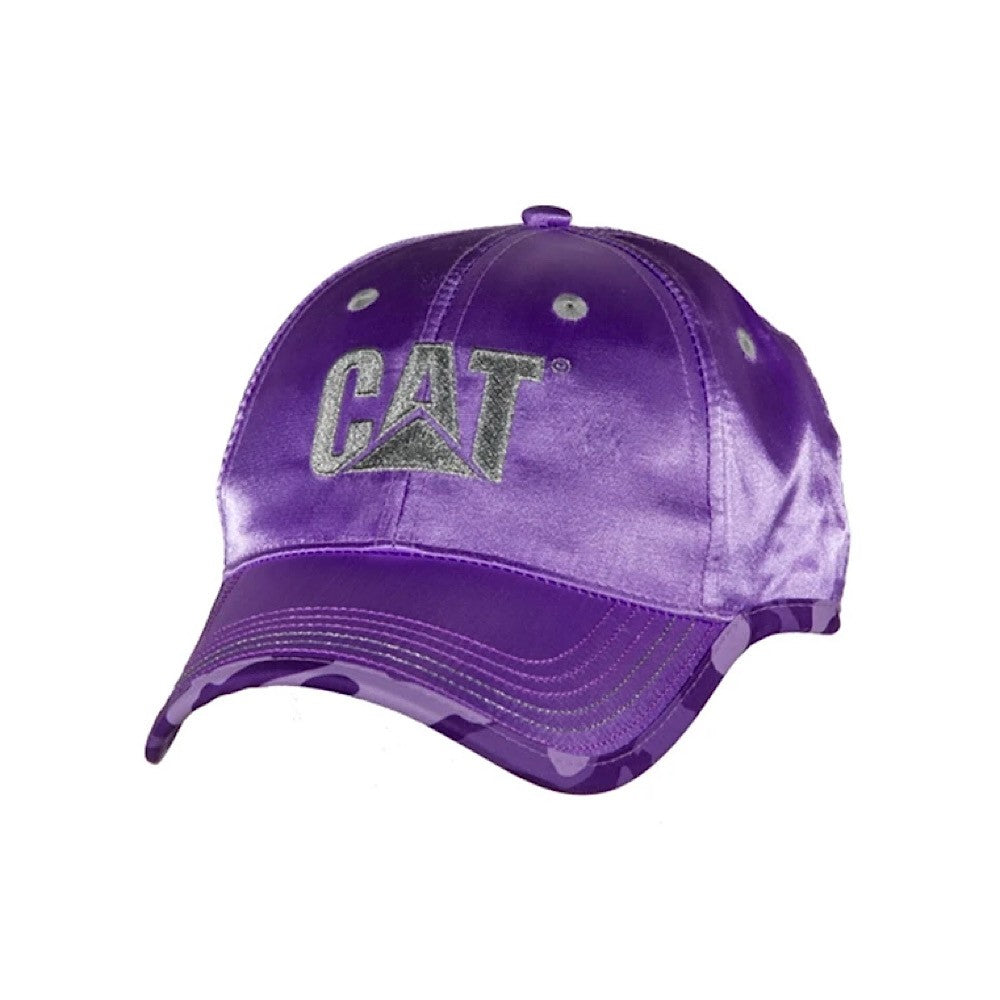 Caterpillar Purple Satin CAT Hat w/ Purple Camo Bill Trim Girls Ladies Cap