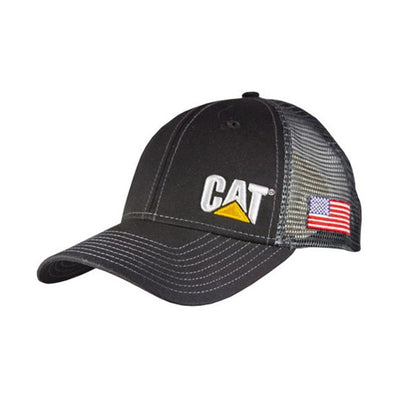 Caterpillar Structured Black Chino/Trucker Mesh Back CAT w/US side Flag
