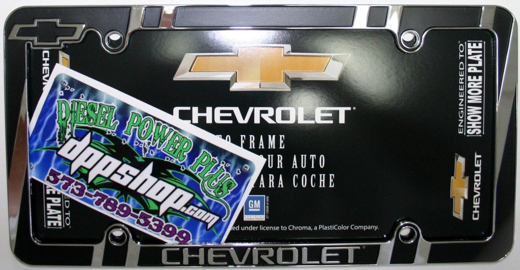 chevrolet chevy black and chrome license plate frame