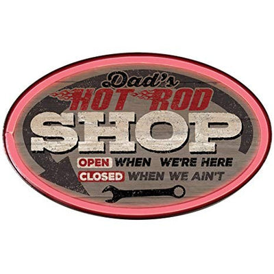 Dad's Hot Rod Shop LED Sign, 16" Oval Shaped Sign