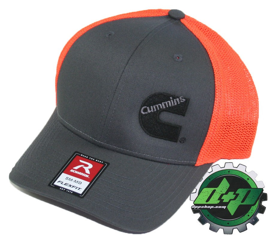 Dodge Cummins trucker hat richardson Charcoal Gray Orange mesh flex fit sm/md