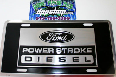 Ford powerstroke license plate black and chrome
