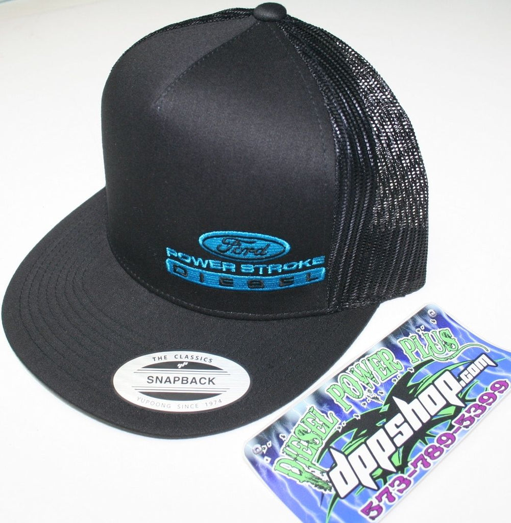 ford powerstroke trucker Flat bill ball cap hat snap back mesh classic electric blue black