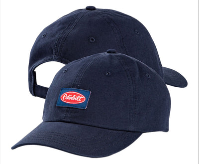 Peterbilt Trucks Motors Vintage Woven Label Washed Navy Trucker Hat Cap