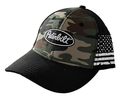 Peterbilt Truck Motors Camo Americana Flag Trucker Hat Cap