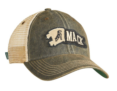Mack Trucks Legacy Brown & Khaki Retro Cap w/Flag Word Patch Trucker Hat/Cap