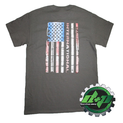 International t shirt semi truck diesel short sleeve gear logo Grey Flag Tee