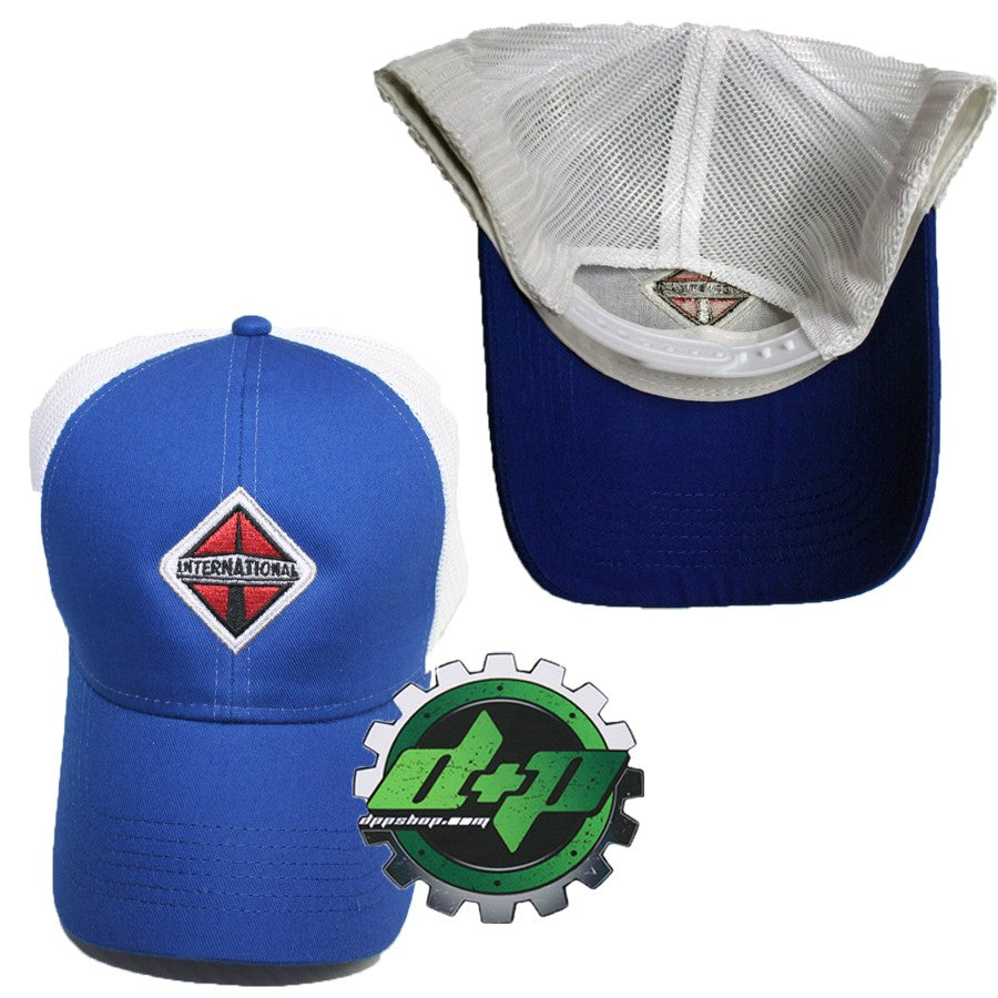 International trucker Blue w/ white mesh hat ball cap truck diesel gear INT