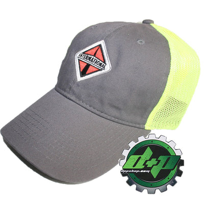 International trucker Gray w/ yellow mesh hat ball cap truck diesel gear INT