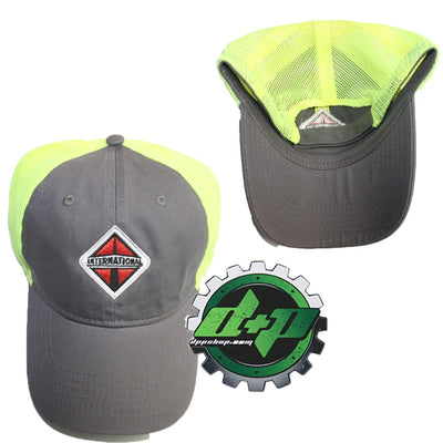 International trucker Gray w/ yellow mesh hat ball cap truck diesel gear INT