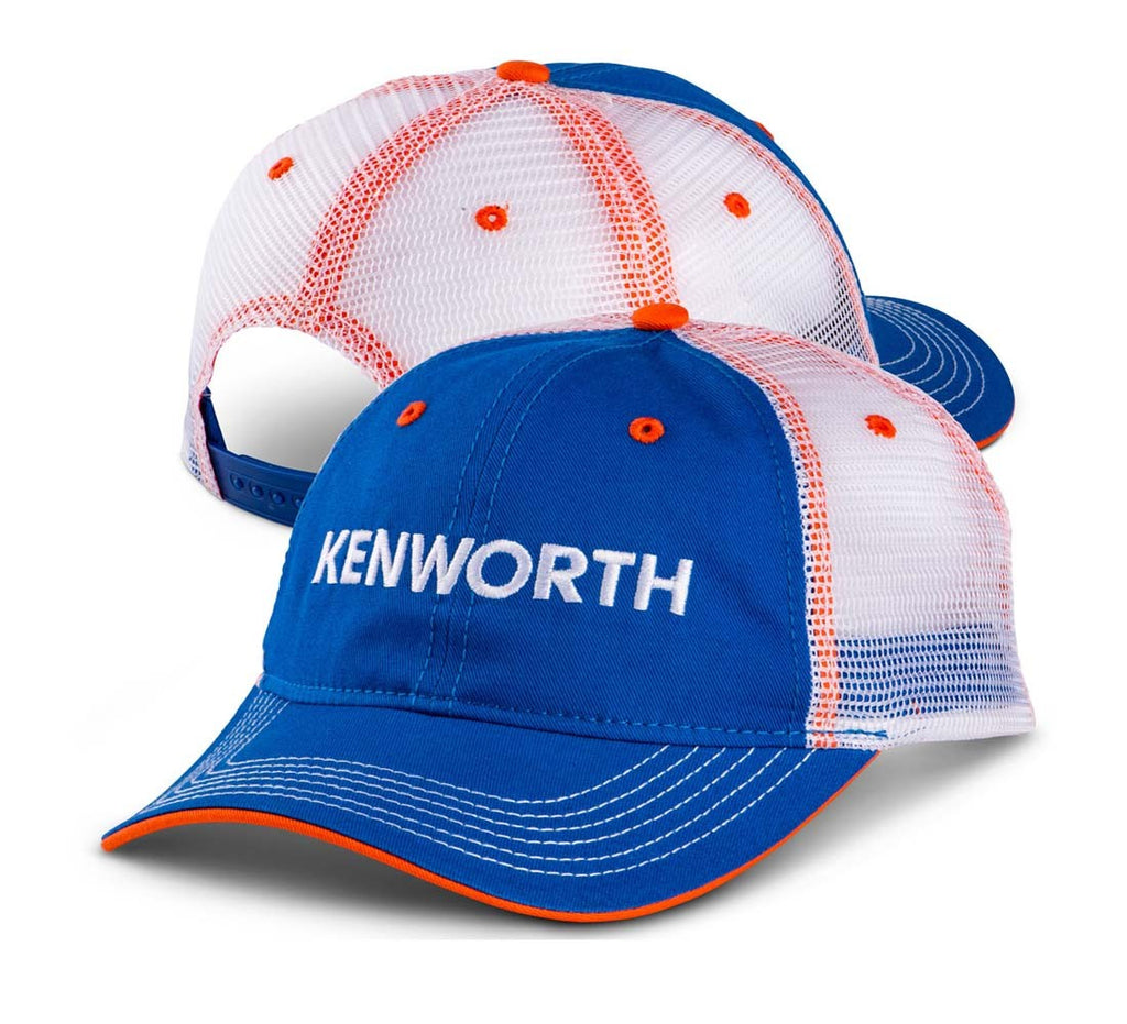 Kenworth Motors Blue Color Orange Accents KW Embroidered Trucker Cap / Hat