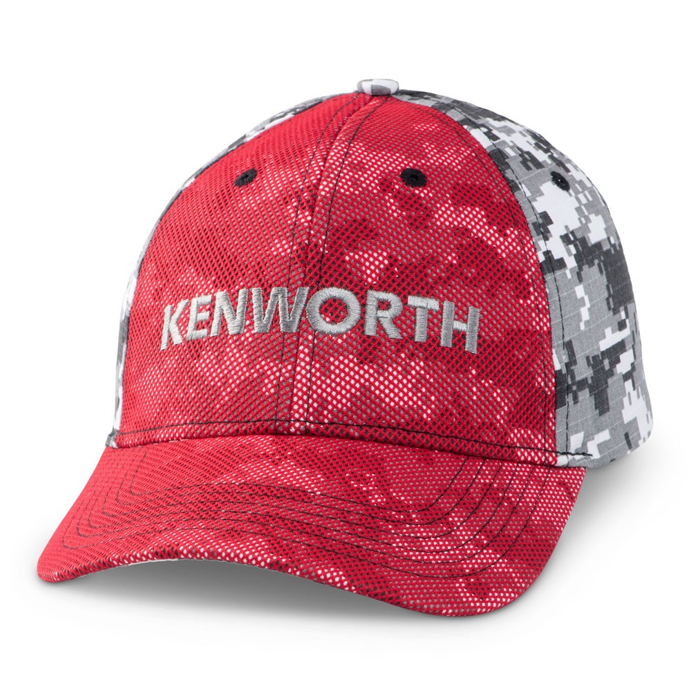 Kenworth Motors Truck Cap Red mesh Overlay Digi Grey camo Snapback Hat