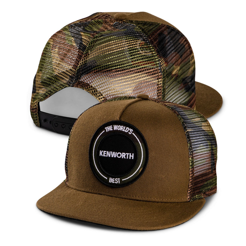 Kenworth Motors World's Best Patch Brown Flatbill Camo Mesh Back Hat