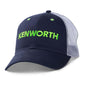 KENWORTH  Navy / White Mesh embroidered lime green kw word mark trucker hat cap