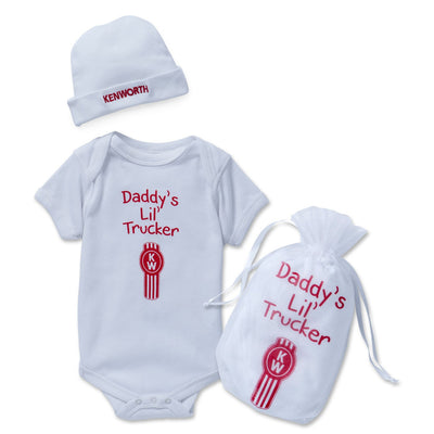 Kw kenworth Daddy's little trucker baby infant shirt and beanie gift set size 6 months