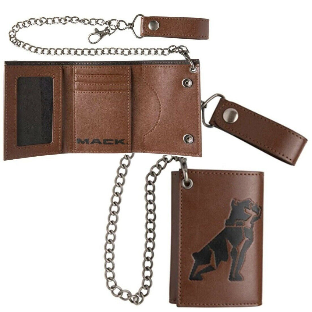 Mack Trucks Bulldog Brown Trifold PU Synthetic Leather Chain Wallet