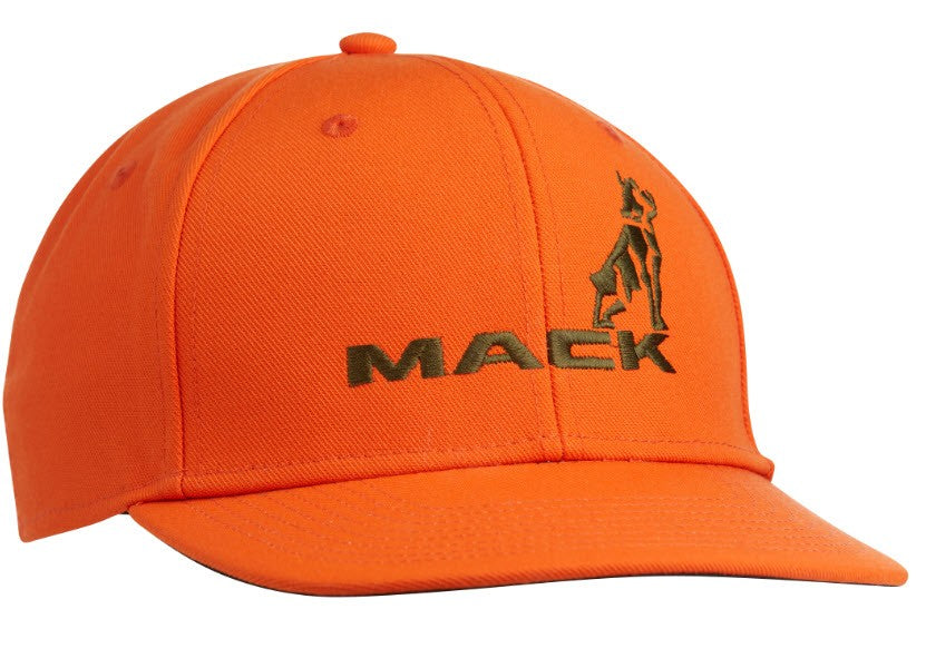 Mack Trucks High Profile Orange Flat Bill Hat Embroidered Mack Bulldog Dog Cap