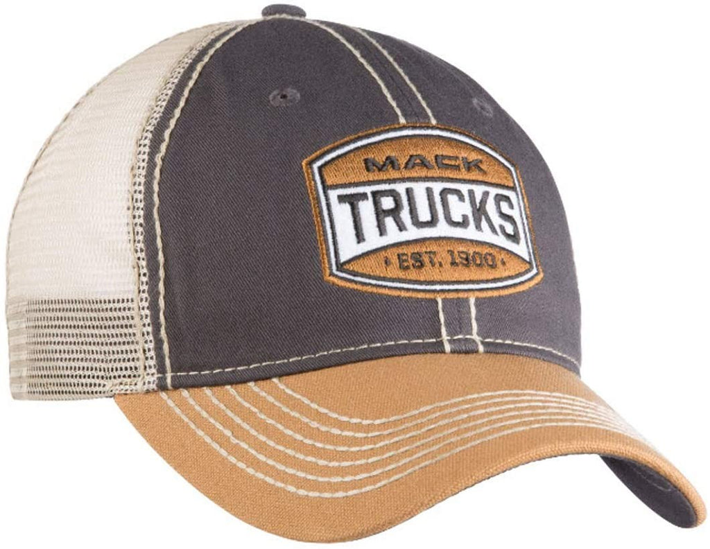 Mack Trucks Patch Hat Grey & Gold w/Tan Mesh Back Cap