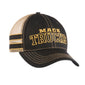 Mack Trucks Side Stripe Cap Black/Tan Mesh Back Gold Embroidered Hat