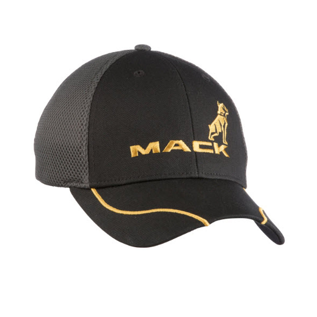 Mack Trucks Stretch fit Cap - Black, Grey & Gold Flexfit Embroidered Bulldog Dog Hat
