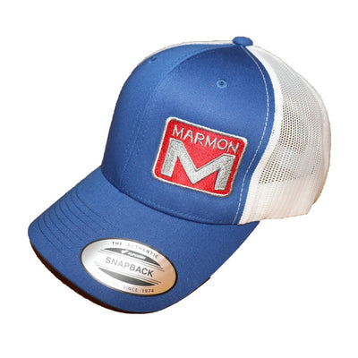 Marmon Trucks Cap Blue / White Mesh Snapback Hat w/ side set Logo