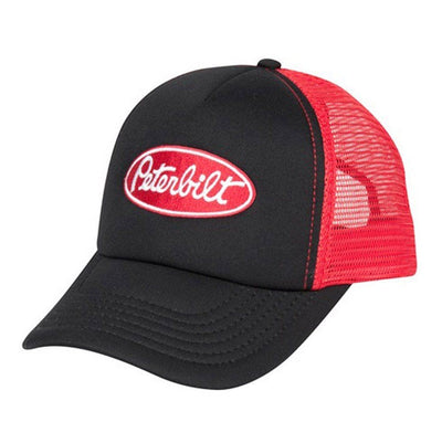 peterbilt black red mesh summer trucker semi diesel truck hat snap back cap foam