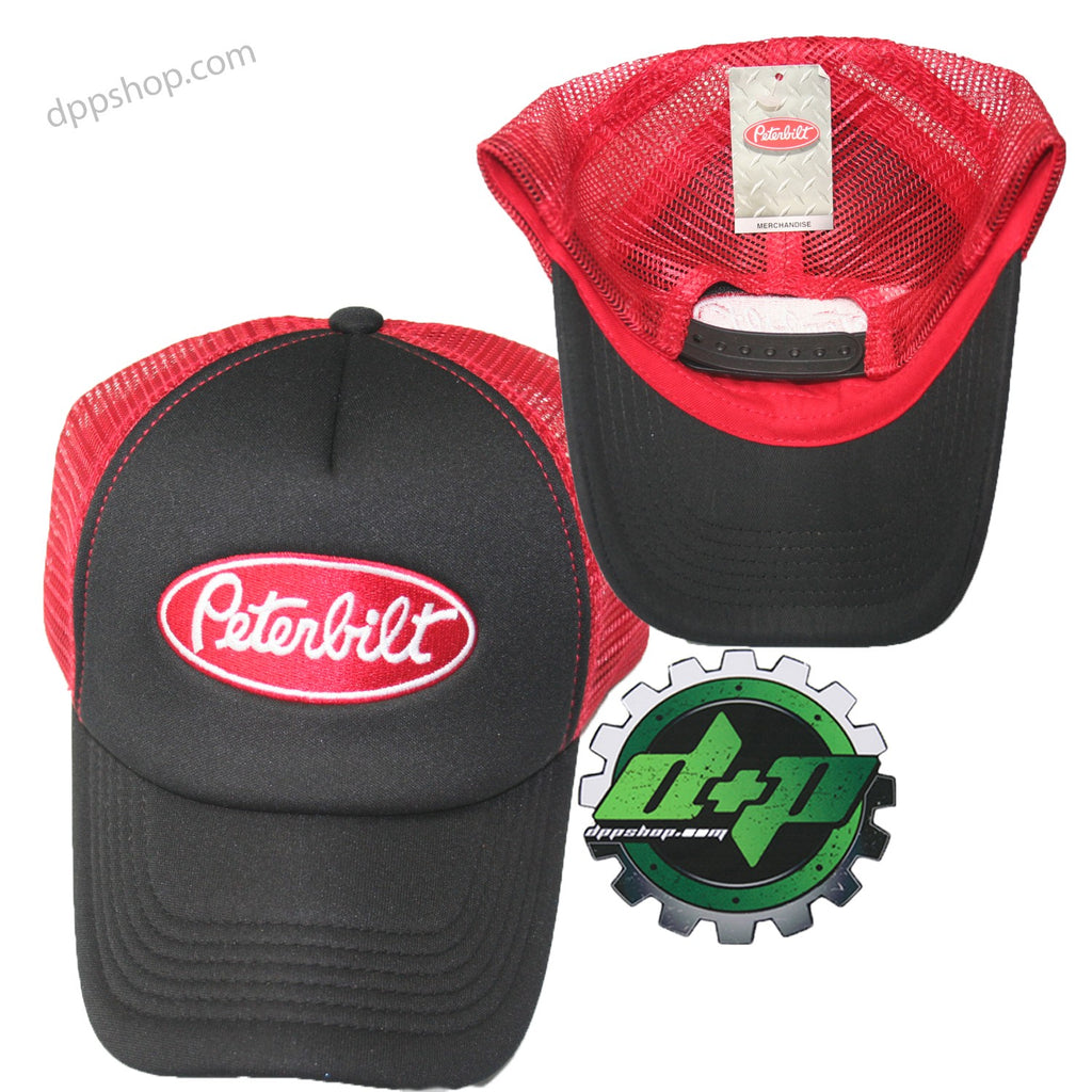 peterbilt black red mesh summer trucker semi diesel truck hat snap back cap foam