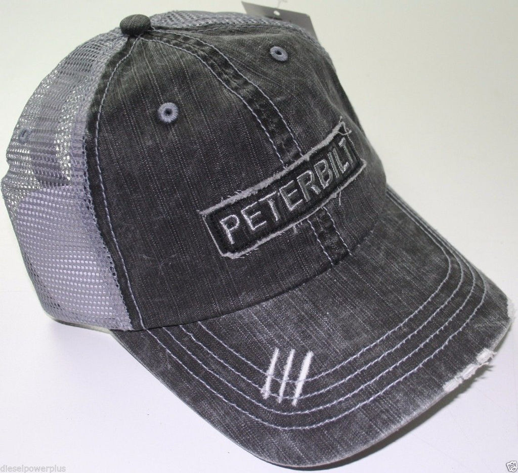 peterbilt denim mesh distressed semi diesel truck hat cap pete ball vented gear