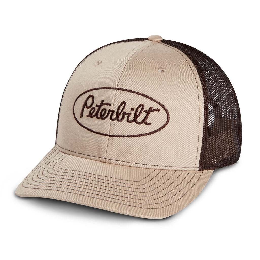 Peterbilt Motors Mid Pro Twill Khaki Tan & Brown Mesh Trucker Hat Cap