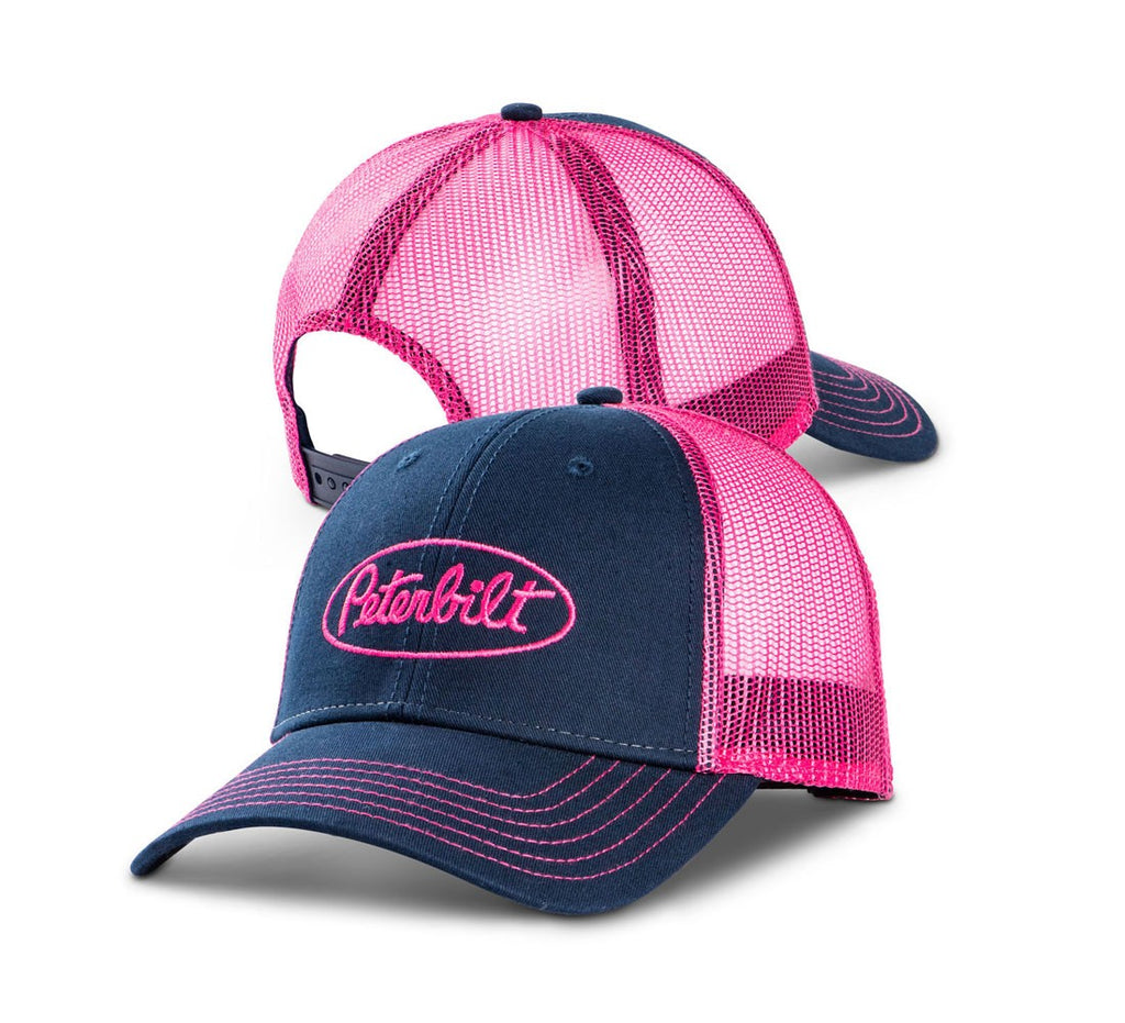 Peterbilt Motors Navy Blue & Pink Trucker Aurora Mesh Embroidered Cap Hat