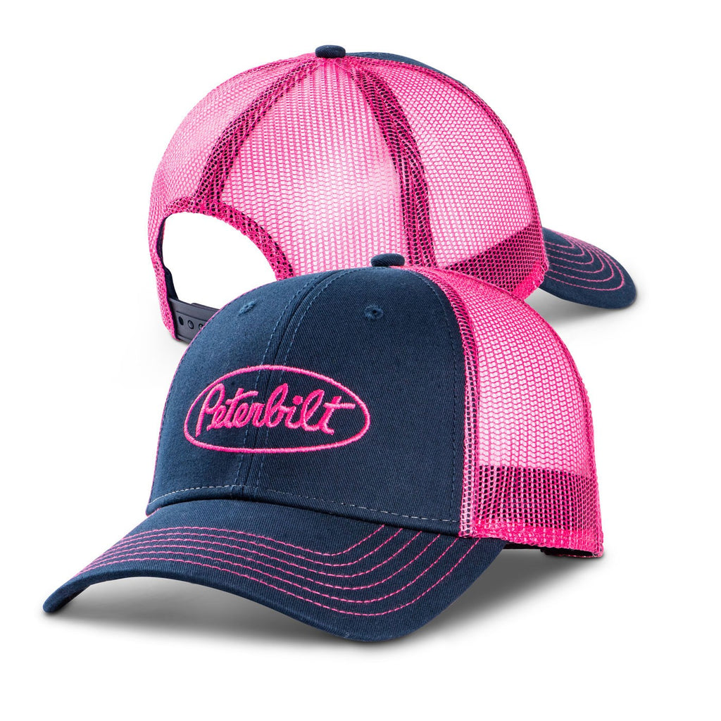 Peterbilt Motors Navy Blue & Pink Trucker Aurora Mesh Embroidered Cap Hat