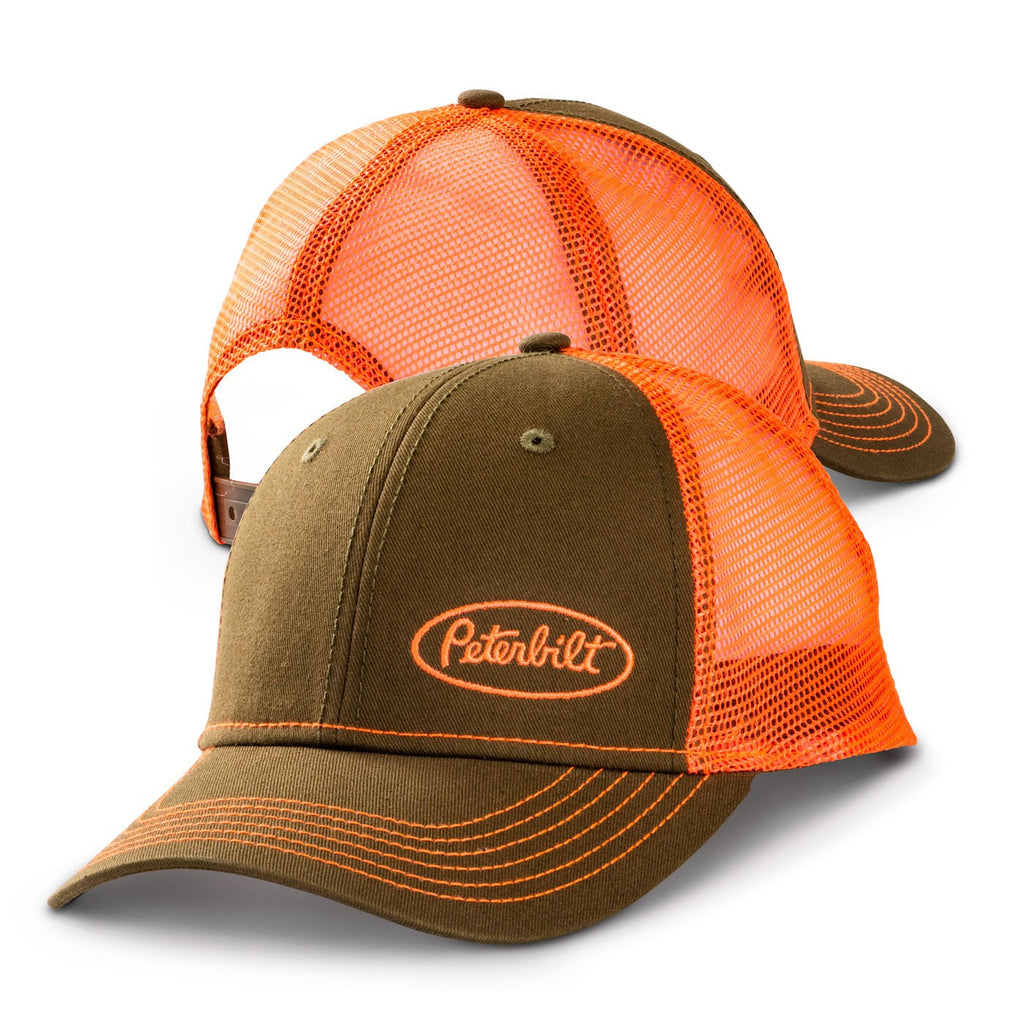 Peterbilt Motors Trucks Orange & Green Snapback Mesh Cap / Hat