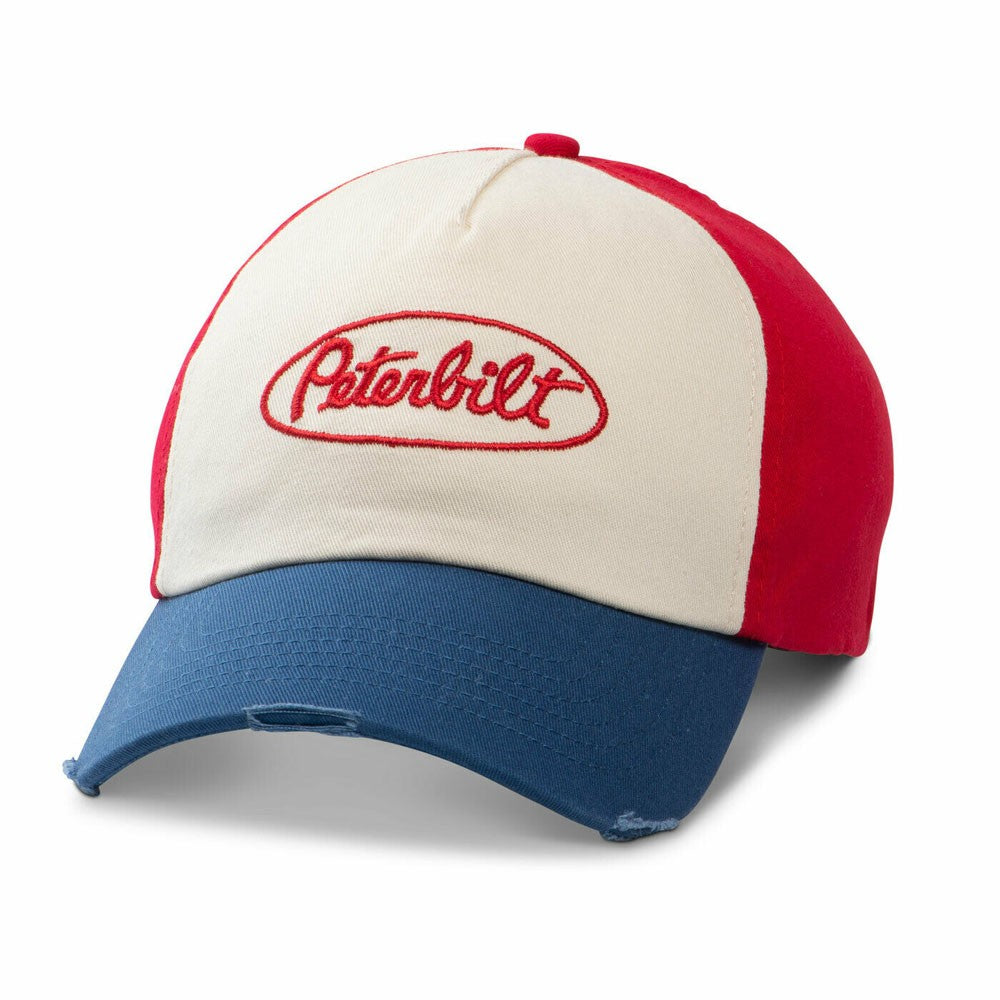 Peterbilt *RED WHITE BLUE* Distressed *FITTED* LOGO Mesh HAT CAP * NEW!*