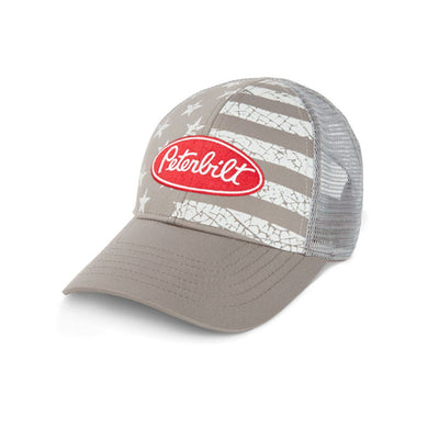 Peterbilt Trucks Cap - Grey Youth Distressed Flag Mesh Back Hat