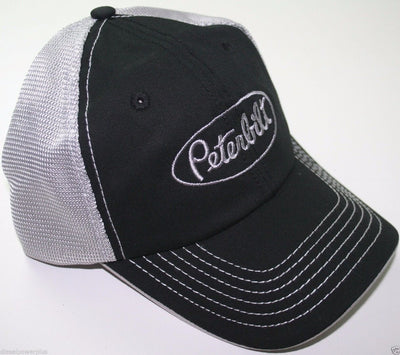 peterbilt white black embroidered mesh summmer trucker semi diesel truck hat cap