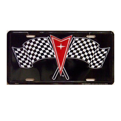 Pontiac racing checkered flag Tag red white black race License Plate