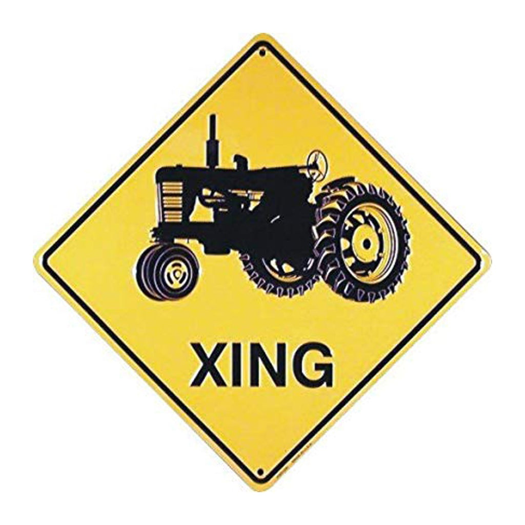 Tractor XING Sign (Crossing Sign) yellow diamond 12" tin metal shop decor